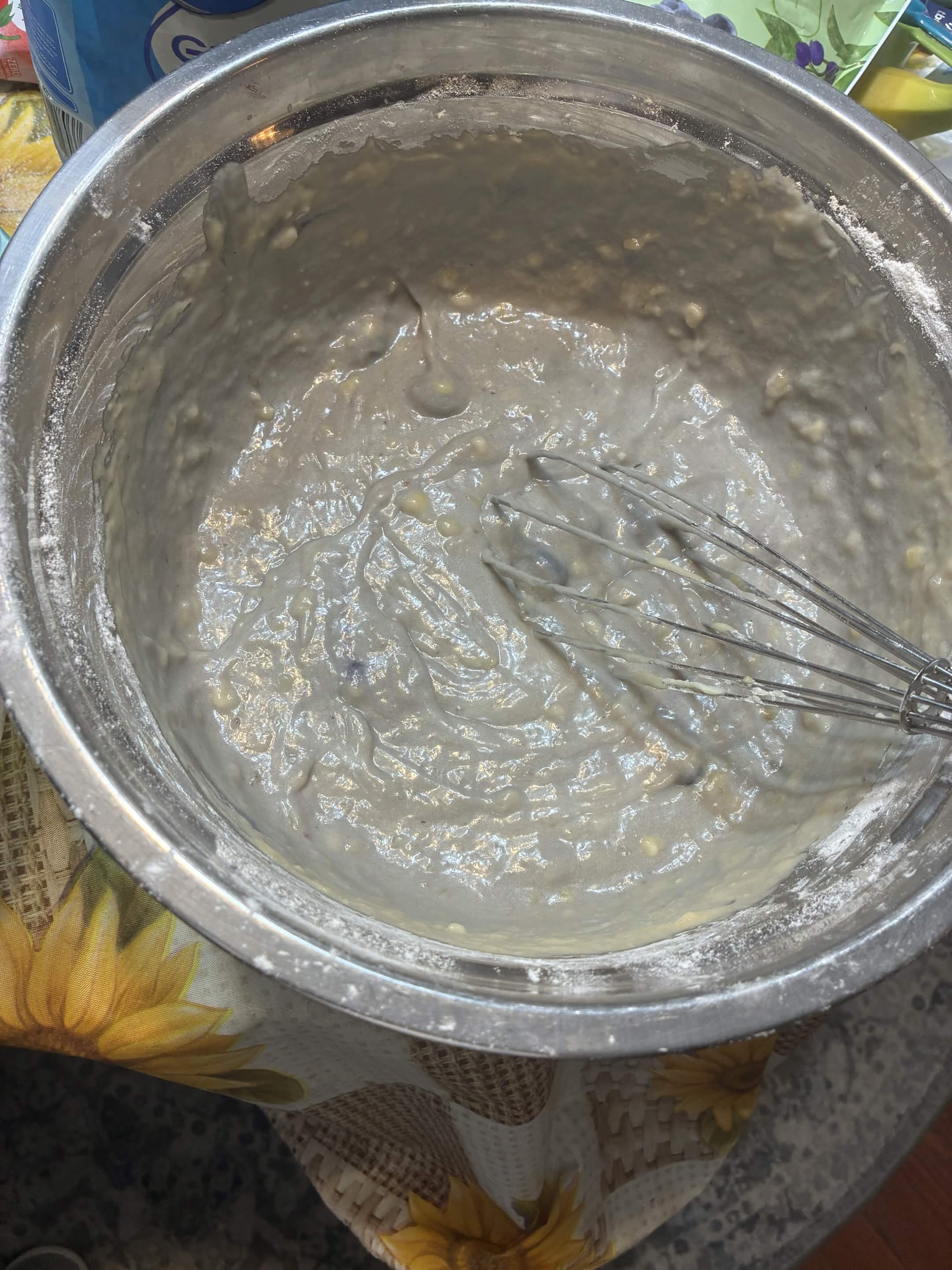 Fresh blueberries folded into the batter.